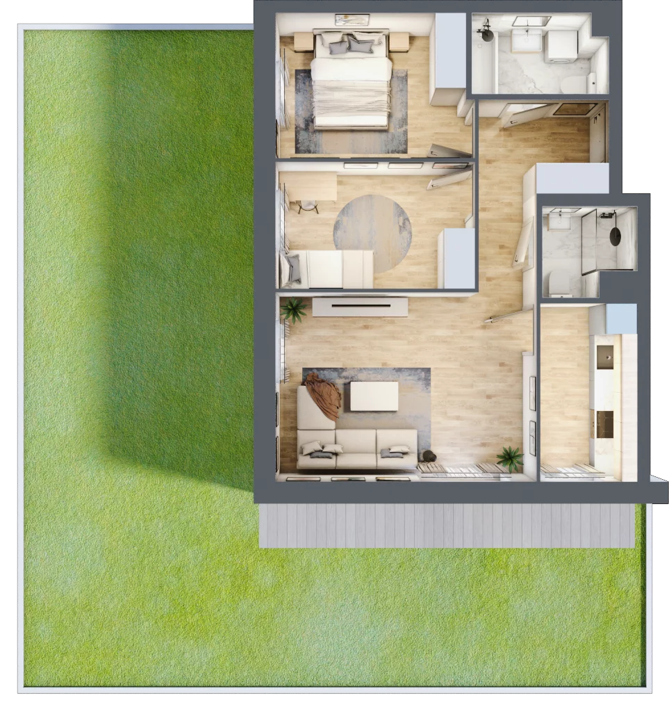 3 pokoje, mieszkanie 62,39 m², parter, oferta nr B2/8, Osiedle Arkadia, Wrocław, Polanowice-Poświętne-Ligota, Poświętne, ul. Ramiszowska 6
