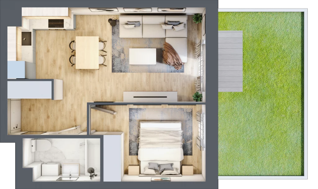 2 pokoje, mieszkanie 39,71 m², parter, oferta nr B2/6, Osiedle Arkadia, Wrocław, Polanowice-Poświętne-Ligota, Poświętne, ul. Ramiszowska 6
