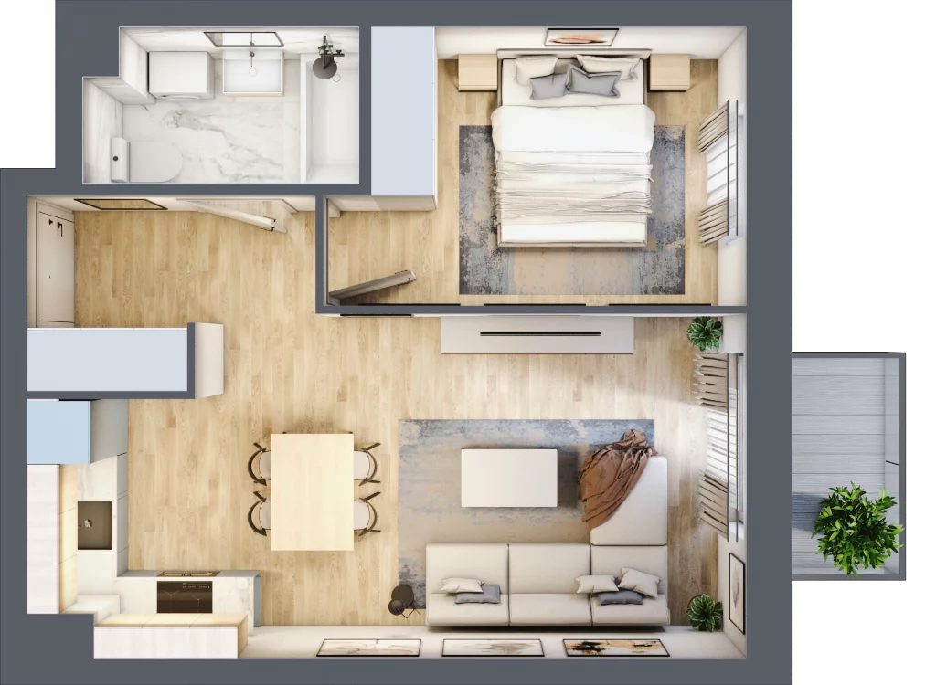 2 pokoje, mieszkanie 39,06 m², piętro 1, oferta nr B2/16, Osiedle Arkadia, Wrocław, Polanowice-Poświętne-Ligota, Poświętne, ul. Ramiszowska 6