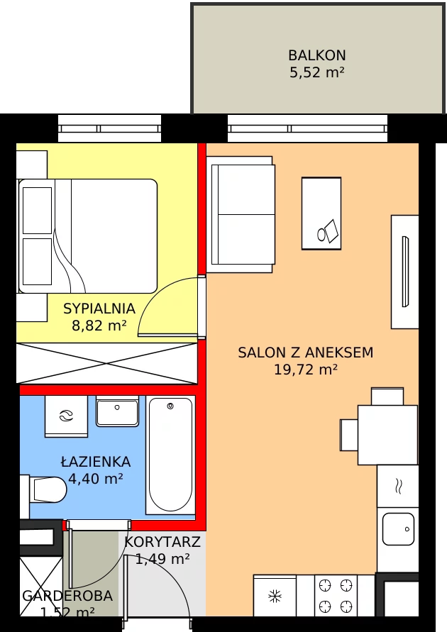 2 pokoje, mieszkanie 35,95 m², piętro 1, oferta nr A/47, Osiedle Myśliborska, Warszawa, Białołęka, Żerań, ul. Myśliborska / Ochorowicza