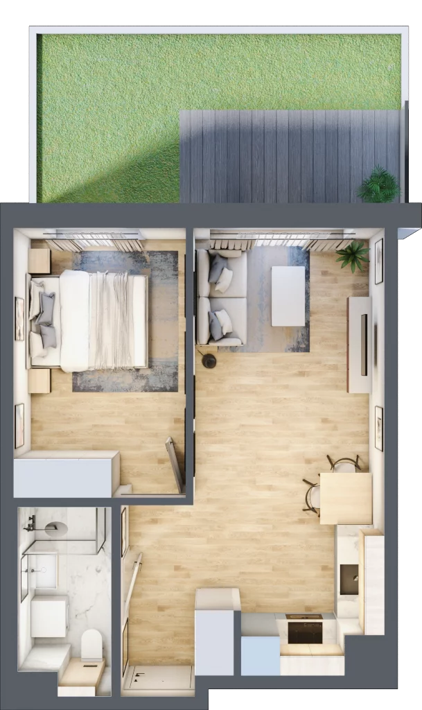 2 pokoje, mieszkanie 38,48 m², parter, oferta nr A/2, Osiedle Myśliborska, Warszawa, Białołęka, Żerań, ul. Myśliborska / Ochorowicza