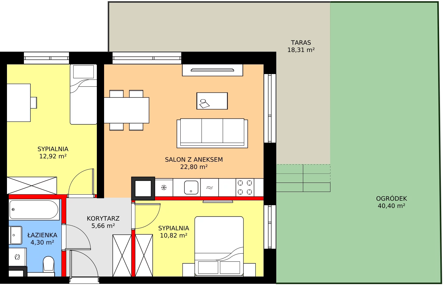3 pokoje, mieszkanie 56,50 m², parter, oferta nr A/91, Osiedle Myśliborska, Warszawa, Białołęka, Żerań, ul. Myśliborska / Ochorowicza