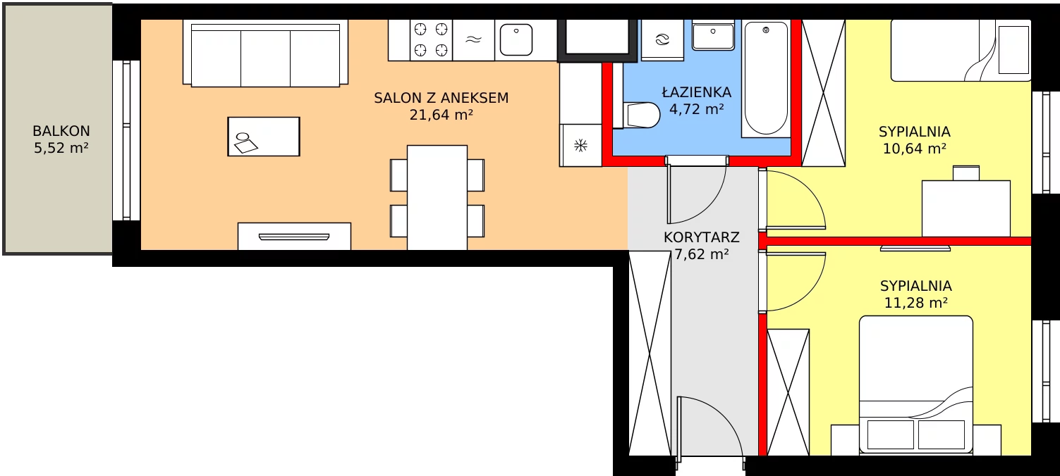 3 pokoje, mieszkanie 55,90 m², piętro 1, oferta nr A/74, Osiedle Myśliborska, Warszawa, Białołęka, Żerań, ul. Myśliborska / Ochorowicza