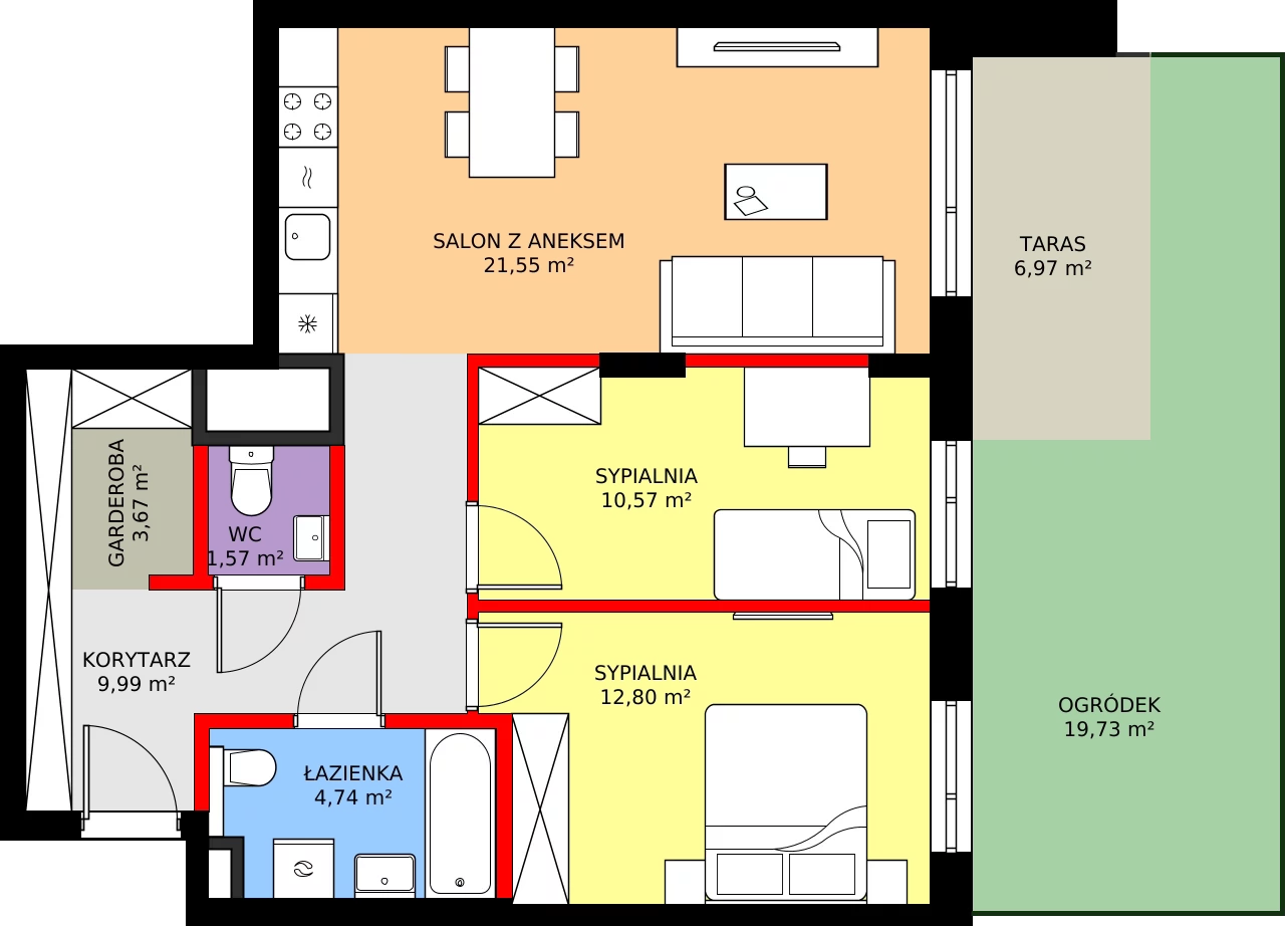 3 pokoje, mieszkanie 64,89 m², parter, oferta nr A/4, Osiedle Myśliborska, Warszawa, Białołęka, Żerań, ul. Myśliborska / Ochorowicza