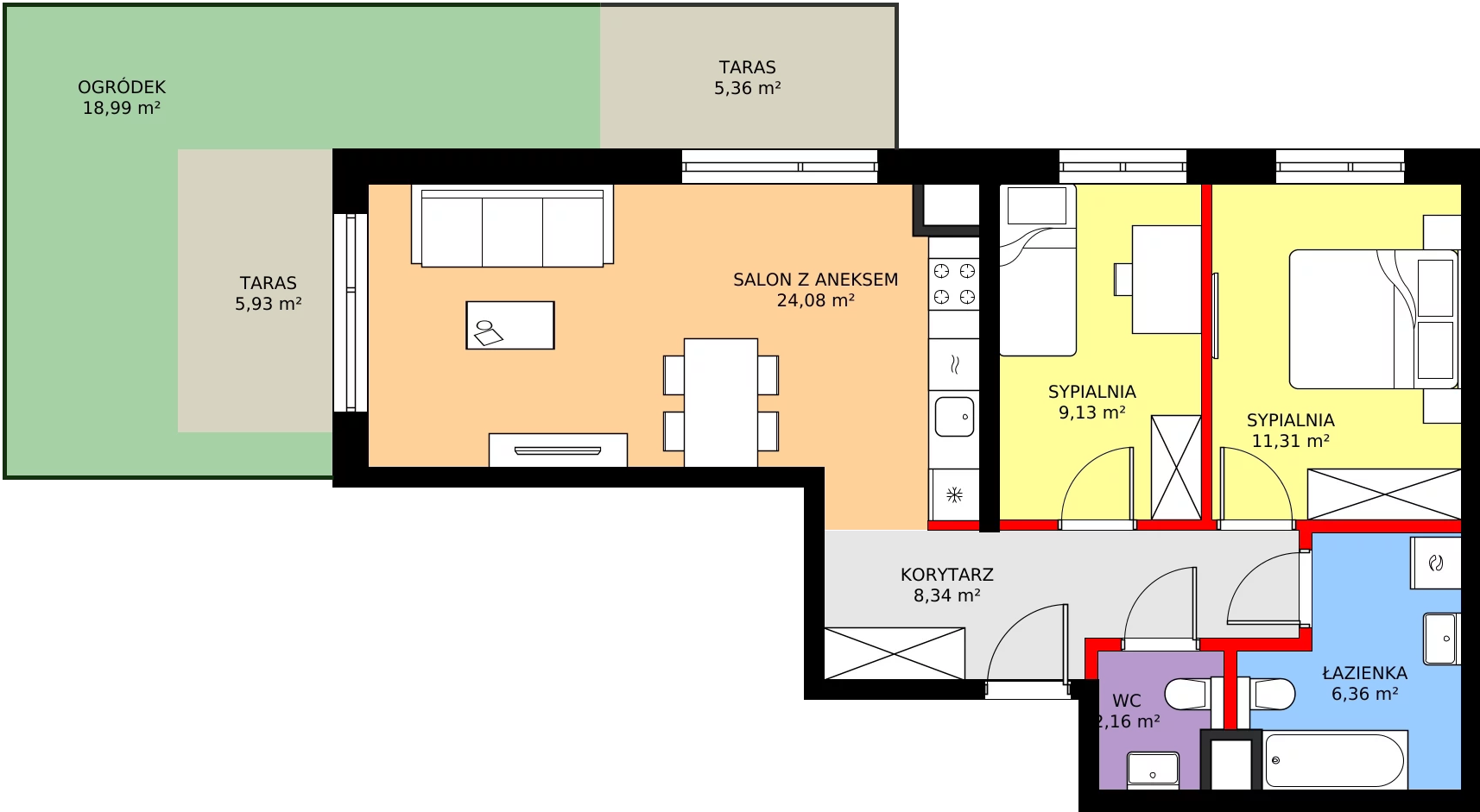 3 pokoje, mieszkanie 61,38 m², parter, oferta nr A/90, Osiedle Myśliborska, Warszawa, Białołęka, Żerań, ul. Myśliborska / Ochorowicza