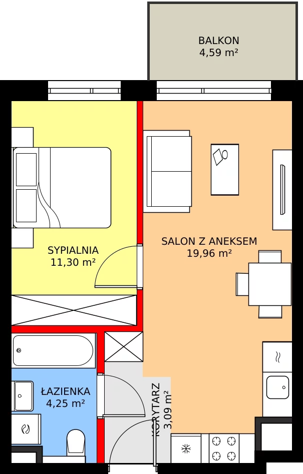 2 pokoje, mieszkanie 38,60 m², piętro 1, oferta nr A/7, Osiedle Myśliborska, Warszawa, Białołęka, Żerań, ul. Myśliborska / Ochorowicza