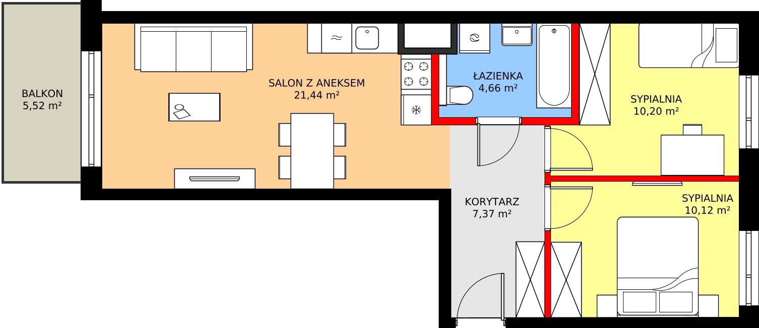 3 pokoje, mieszkanie 53,79 m², piętro 1, oferta nr A/48, Osiedle Myśliborska, Warszawa, Białołęka, Żerań, ul. Myśliborska / Ochorowicza