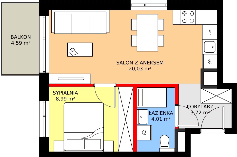 2 pokoje, mieszkanie 36,75 m², piętro 3, oferta nr A/29, Osiedle Myśliborska, Warszawa, Białołęka, Żerań, ul. Myśliborska / Ochorowicza