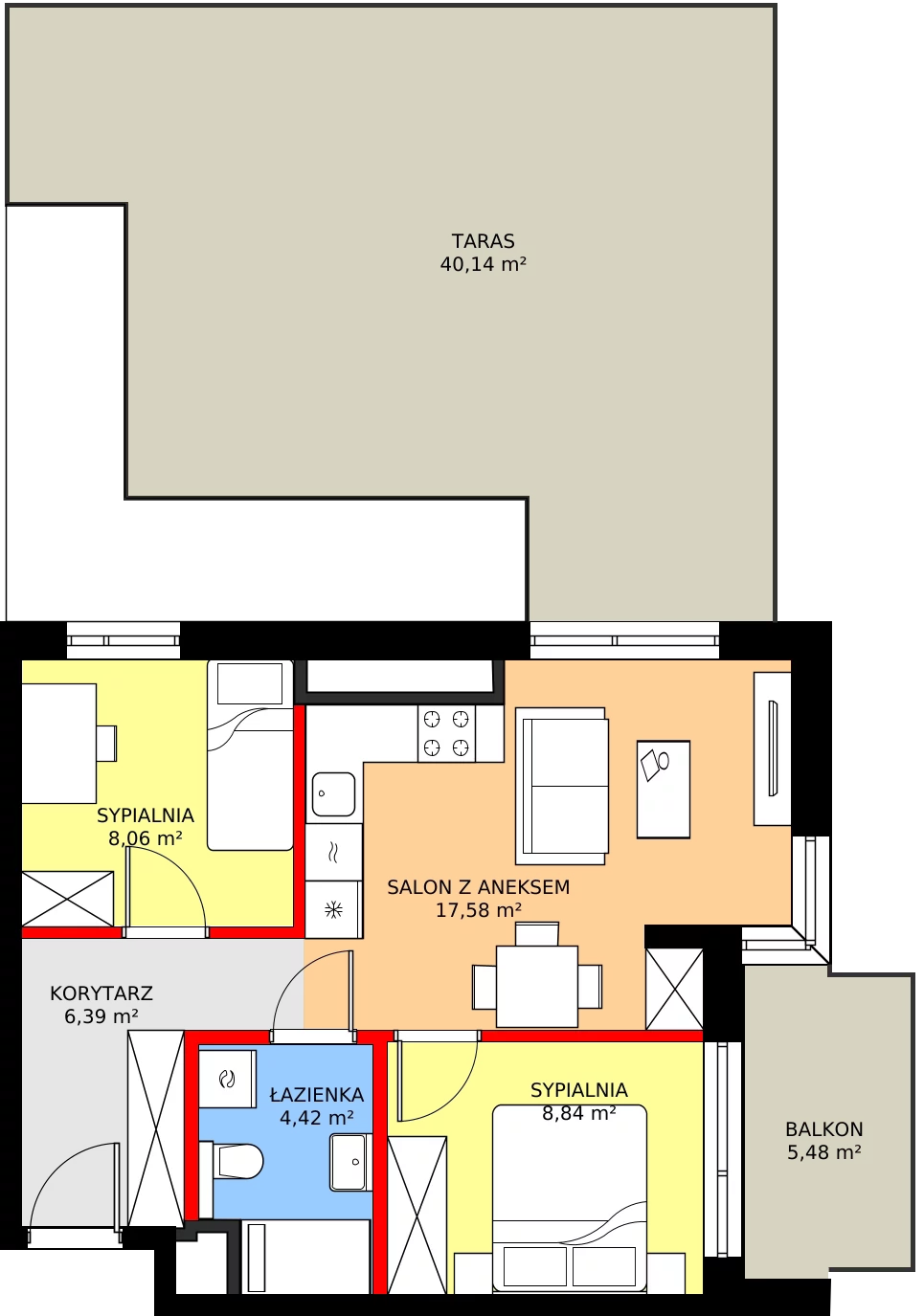 3 pokoje, mieszkanie 45,29 m², piętro 4, oferta nr A/36, Osiedle Myśliborska, Warszawa, Białołęka, Żerań, ul. Myśliborska / Ochorowicza
