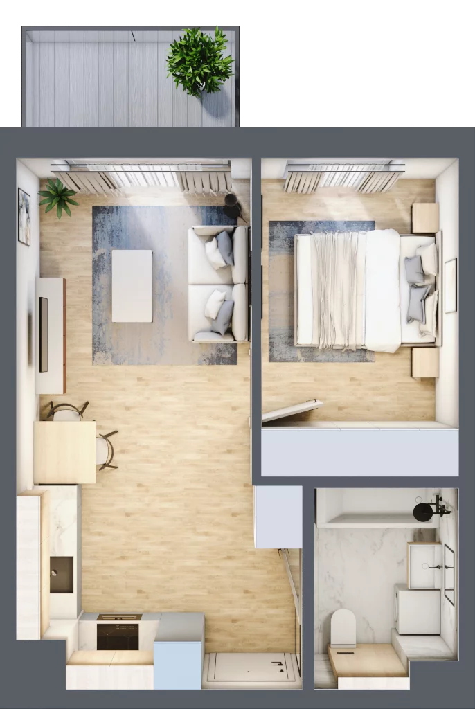 2 pokoje, mieszkanie 35,53 m², piętro 2, oferta nr A/100, Osiedle Myśliborska, Warszawa, Białołęka, Żerań, ul. Myśliborska / Ochorowicza