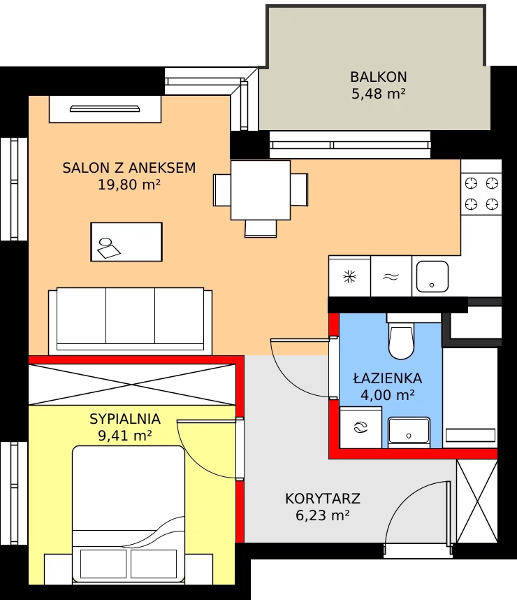 2 pokoje, mieszkanie 39,44 m², piętro 2, oferta nr A/19, Osiedle Myśliborska, Warszawa, Białołęka, Żerań, ul. Myśliborska / Ochorowicza