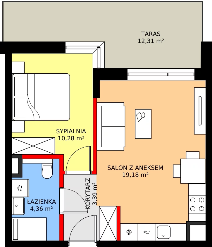 2 pokoje, mieszkanie 37,21 m², piętro 1, oferta nr A/10, Osiedle Myśliborska, Warszawa, Białołęka, Żerań, ul. Myśliborska / Ochorowicza