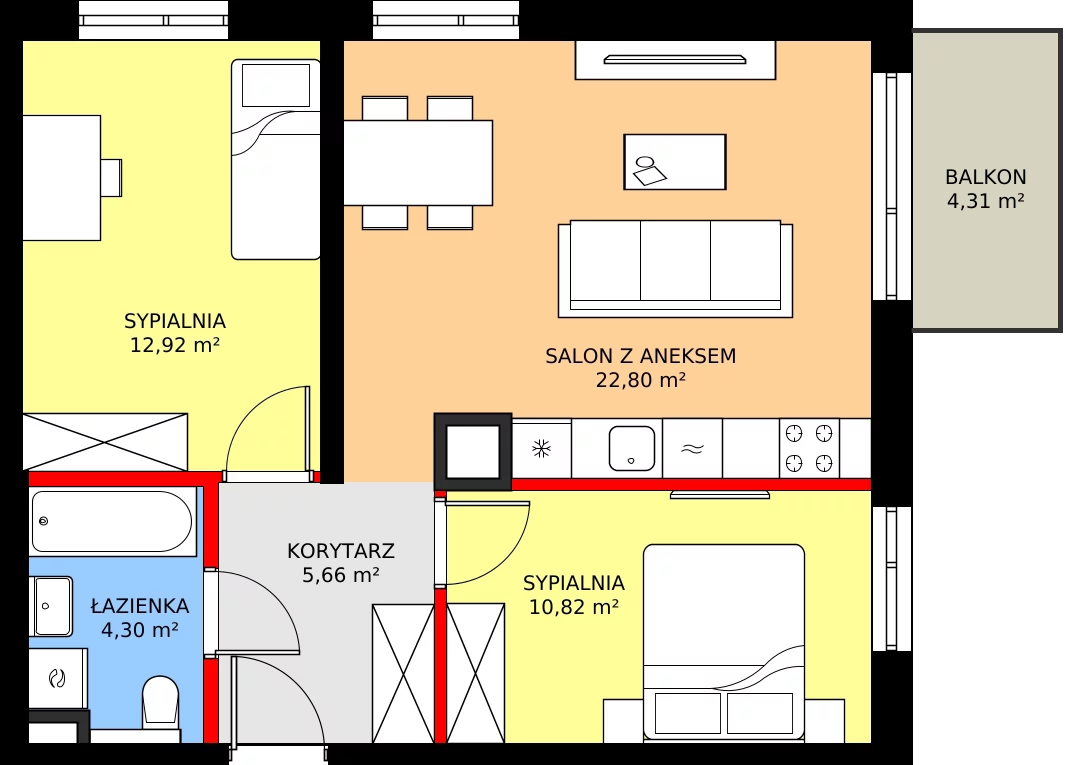 3 pokoje, mieszkanie 56,50 m², piętro 1, oferta nr A/97, Osiedle Myśliborska, Warszawa, Białołęka, Żerań, ul. Myśliborska / Ochorowicza
