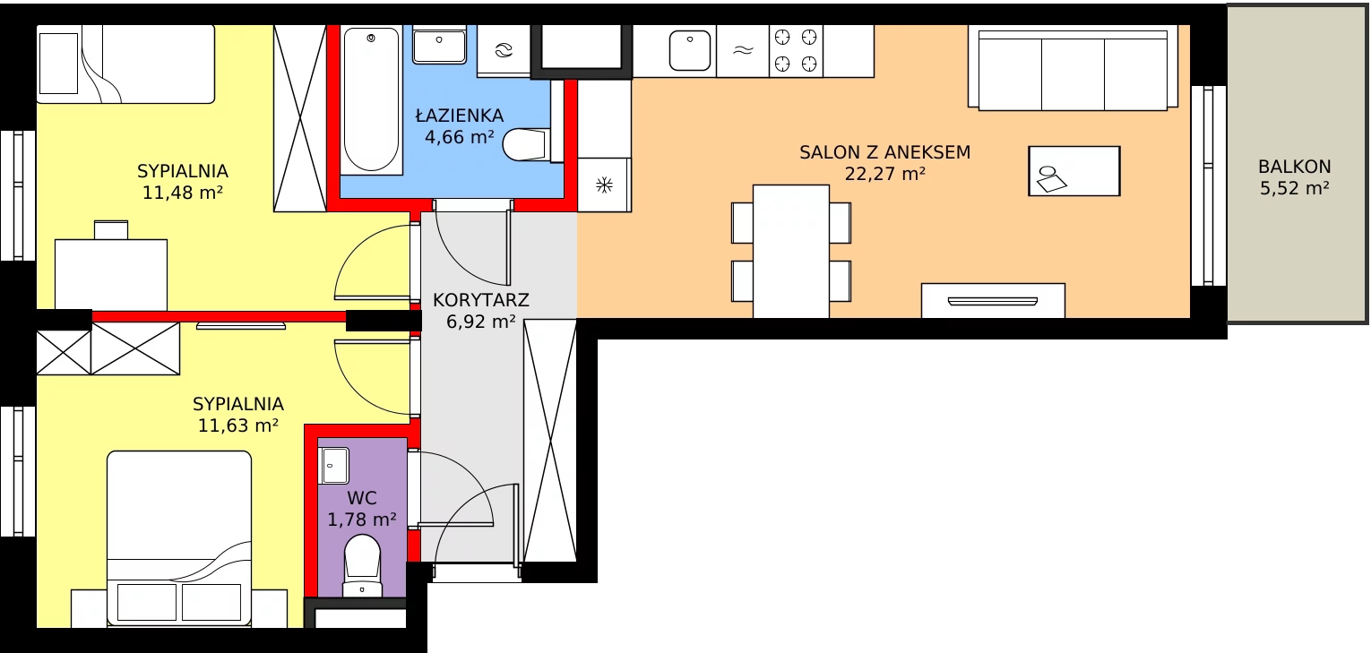 3 pokoje, mieszkanie 58,74 m², piętro 1, oferta nr A/43, Osiedle Myśliborska, Warszawa, Białołęka, Żerań, ul. Myśliborska / Ochorowicza