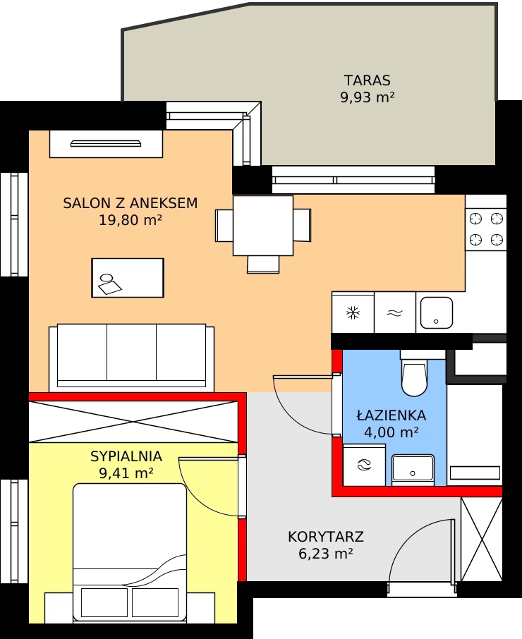 2 pokoje, mieszkanie 39,44 m², piętro 1, oferta nr A/11, Osiedle Myśliborska, Warszawa, Białołęka, Żerań, ul. Myśliborska / Ochorowicza