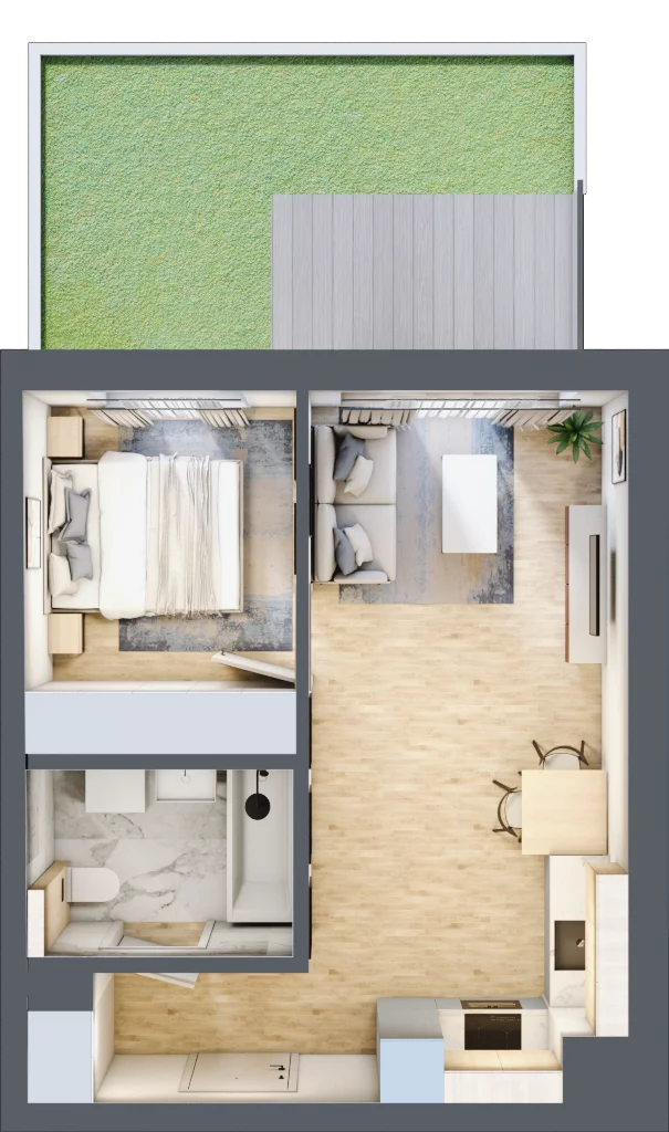 2 pokoje, mieszkanie 35,95 m², parter, oferta nr A/42, Osiedle Myśliborska, Warszawa, Białołęka, Żerań, ul. Myśliborska / Ochorowicza