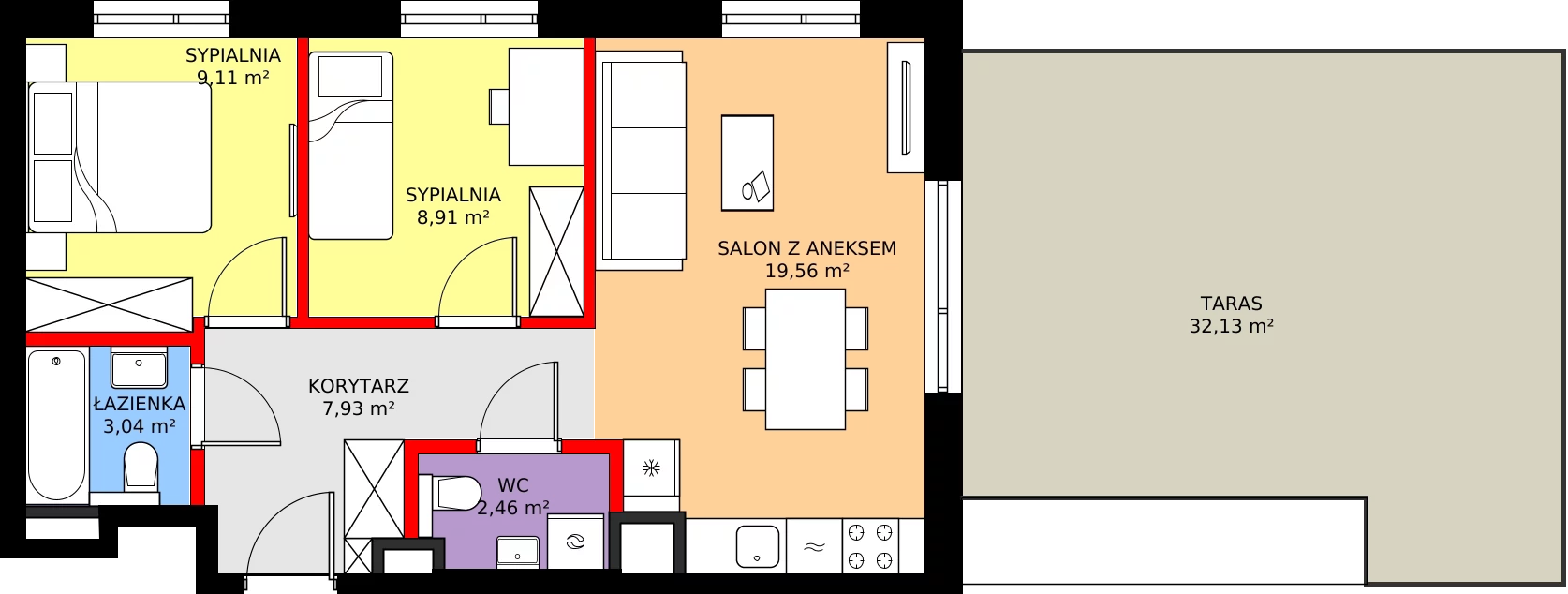 3 pokoje, mieszkanie 51,01 m², piętro 4, oferta nr A/37, Osiedle Myśliborska, Warszawa, Białołęka, Żerań, ul. Myśliborska / Ochorowicza