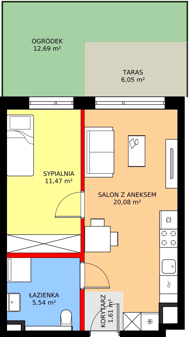 2 pokoje, mieszkanie 38,70 m², parter, oferta nr A/3, Osiedle Myśliborska, Warszawa, Białołęka, Żerań, ul. Myśliborska / Ochorowicza