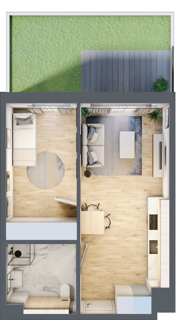 2 pokoje, mieszkanie 38,70 m², parter, oferta nr A/3, Osiedle Myśliborska, Warszawa, Białołęka, Żerań, ul. Myśliborska / Ochorowicza