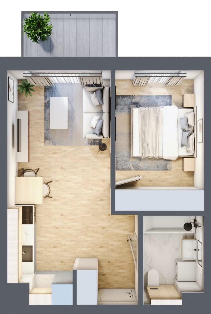 2 pokoje, mieszkanie 35,69 m², piętro 3, oferta nr A/80, Osiedle Myśliborska, Warszawa, Białołęka, Żerań, ul. Myśliborska / Ochorowicza