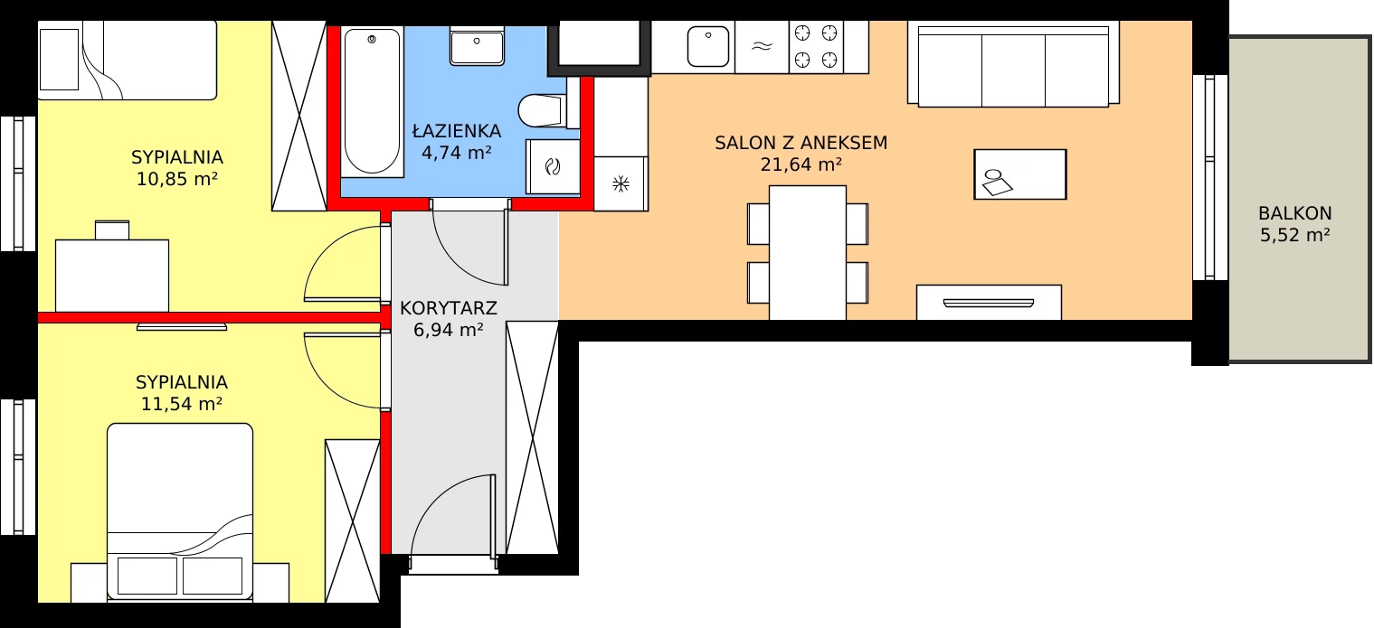 3 pokoje, mieszkanie 55,71 m², piętro 1, oferta nr A/71, Osiedle Myśliborska, Warszawa, Białołęka, Żerań, ul. Myśliborska / Ochorowicza