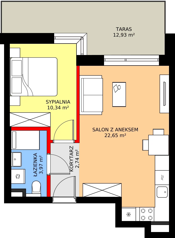 2 pokoje, mieszkanie 39,70 m², piętro 1, oferta nr A/9, Osiedle Myśliborska, Warszawa, Białołęka, Żerań, ul. Myśliborska / Ochorowicza