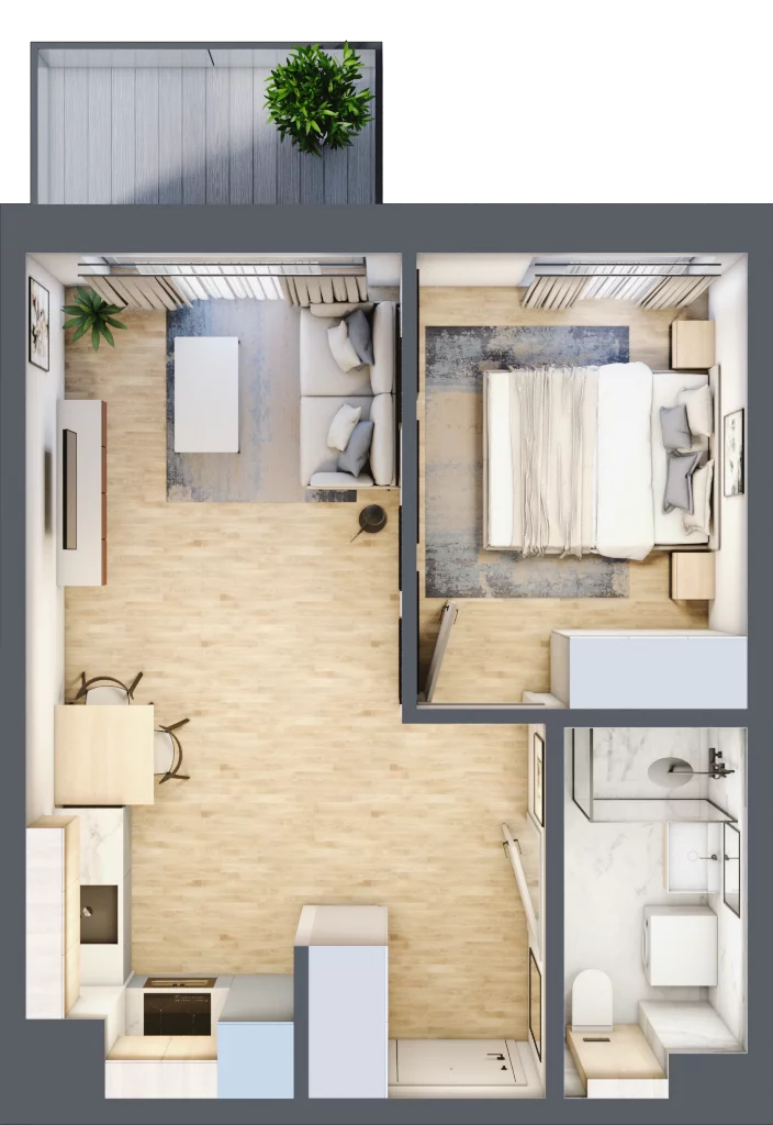 2 pokoje, mieszkanie 35,84 m², piętro 1, oferta nr A/44, Osiedle Myśliborska, Warszawa, Białołęka, Żerań, ul. Myśliborska / Ochorowicza