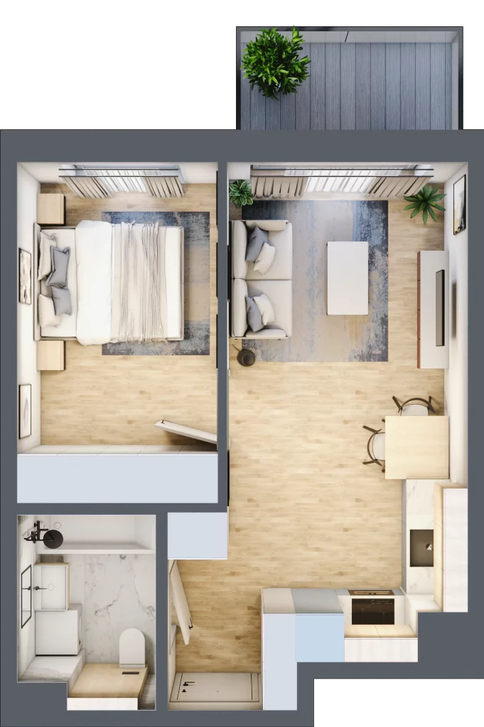 2 pokoje, mieszkanie 35,07 m², piętro 3, oferta nr B/14, Osiedle Myśliborska, Warszawa, Białołęka, Żerań, ul. Myśliborska / Ochorowicza