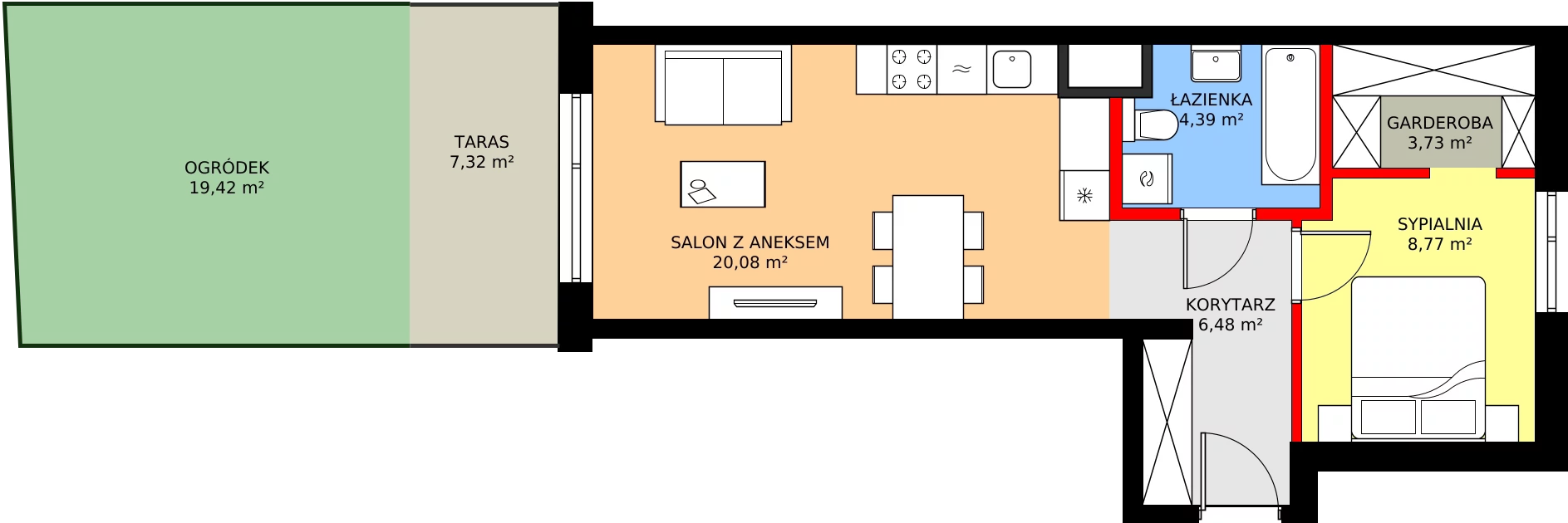 2 pokoje, mieszkanie 43,45 m², parter, oferta nr B/34, Osiedle Myśliborska, Warszawa, Białołęka, Żerań, ul. Myśliborska / Ochorowicza