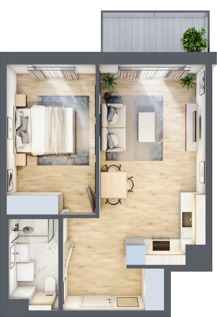 2 pokoje, mieszkanie 42,91 m², piętro 3, oferta nr B/73, Osiedle Myśliborska, Warszawa, Białołęka, Żerań, ul. Myśliborska / Ochorowicza