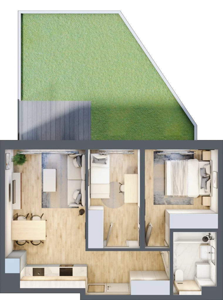 3 pokoje, mieszkanie 48,37 m², parter, oferta nr B/53, Osiedle Myśliborska, Warszawa, Białołęka, Żerań, ul. Myśliborska / Ochorowicza