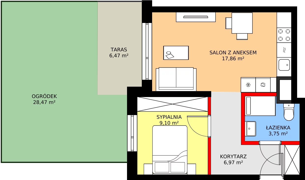 2 pokoje, mieszkanie 37,68 m², parter, oferta nr B/80, Osiedle Myśliborska, Warszawa, Białołęka, Żerań, ul. Myśliborska / Ochorowicza