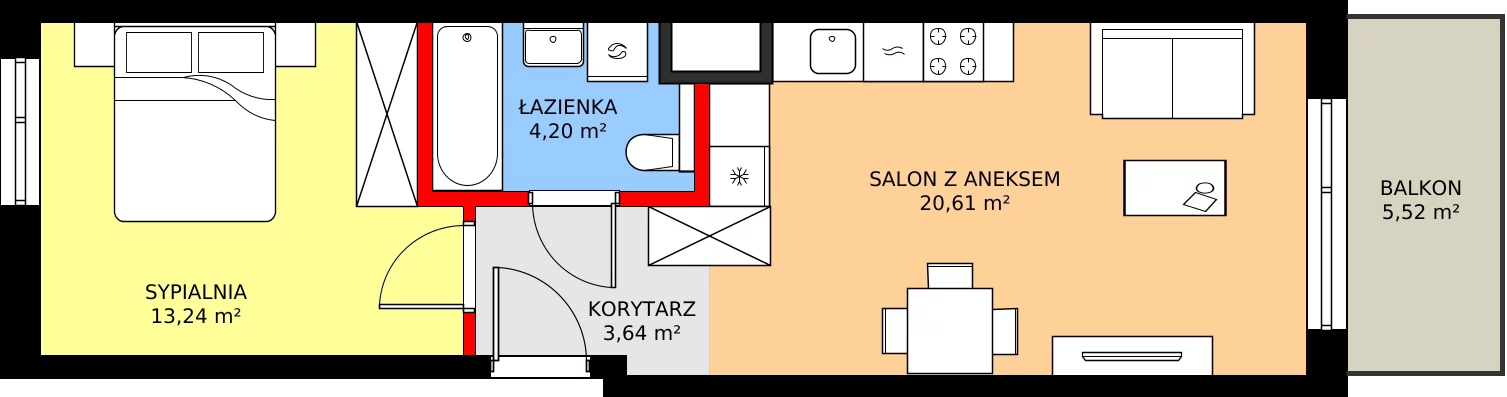 2 pokoje, mieszkanie 41,69 m², piętro 1, oferta nr B/19, Osiedle Myśliborska, Warszawa, Białołęka, Żerań, ul. Myśliborska / Ochorowicza