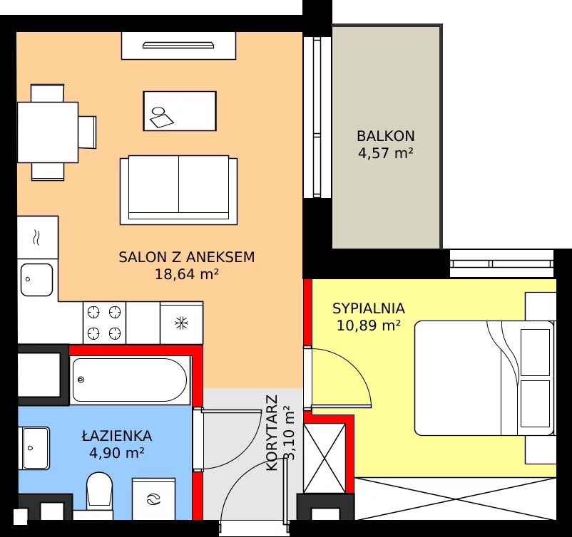 2 pokoje, mieszkanie 37,53 m², piętro 1, oferta nr B/61, Osiedle Myśliborska, Warszawa, Białołęka, Żerań, ul. Myśliborska / Ochorowicza