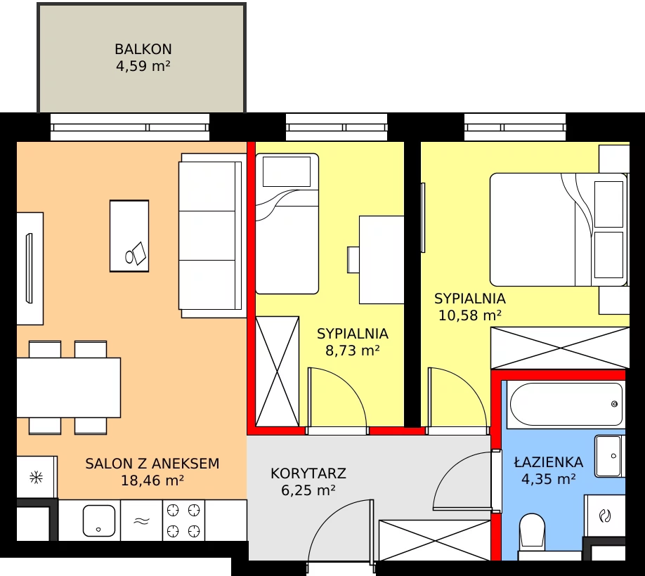 3 pokoje, mieszkanie 48,37 m², piętro 1, oferta nr B/60, Osiedle Myśliborska, Warszawa, Białołęka, Żerań, ul. Myśliborska / Ochorowicza
