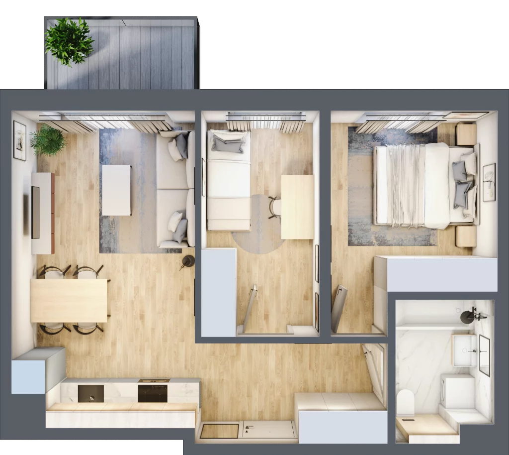 3 pokoje, mieszkanie 48,37 m², piętro 1, oferta nr B/60, Osiedle Myśliborska, Warszawa, Białołęka, Żerań, ul. Myśliborska / Ochorowicza