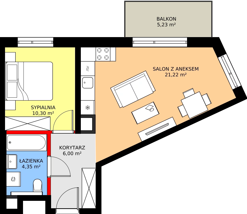 2 pokoje, mieszkanie 41,87 m², piętro 1, oferta nr B/20, Osiedle Myśliborska, Warszawa, Białołęka, Żerań, ul. Myśliborska / Ochorowicza