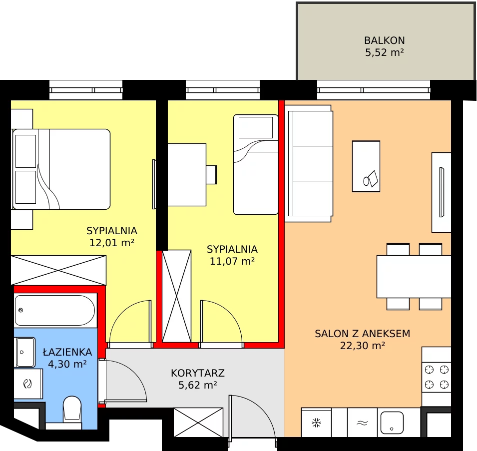 3 pokoje, mieszkanie 55,30 m², piętro 3, oferta nr B/29, Osiedle Myśliborska, Warszawa, Białołęka, Żerań, ul. Myśliborska / Ochorowicza