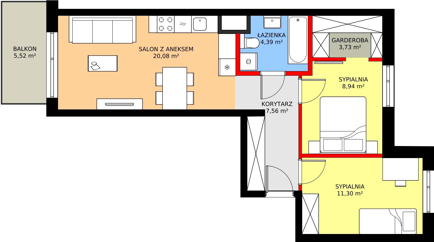 3 pokoje, mieszkanie 56,00 m², piętro 1, oferta nr B/38, Osiedle Myśliborska, Warszawa, Białołęka, Żerań, ul. Myśliborska / Ochorowicza