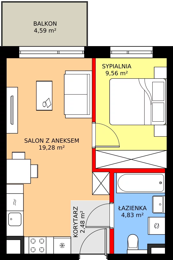 2 pokoje, mieszkanie 36,15 m², piętro 1, oferta nr B/5, Osiedle Myśliborska, Warszawa, Białołęka, Żerań, ul. Myśliborska / Ochorowicza