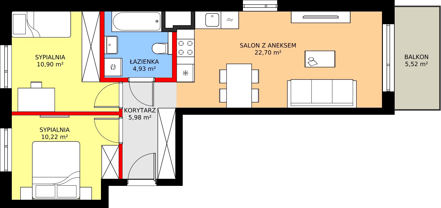 3 pokoje, mieszkanie 54,73 m², piętro 1, oferta nr B/4, Osiedle Myśliborska, Warszawa, Białołęka, Żerań, ul. Myśliborska / Ochorowicza