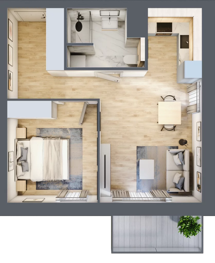 2 pokoje, mieszkanie 44,08 m², piętro 5, oferta nr A/50, Osiedle przy Wielickiej, Kraków, Bieżanów-Prokocim, ul. Marii Orwid 1