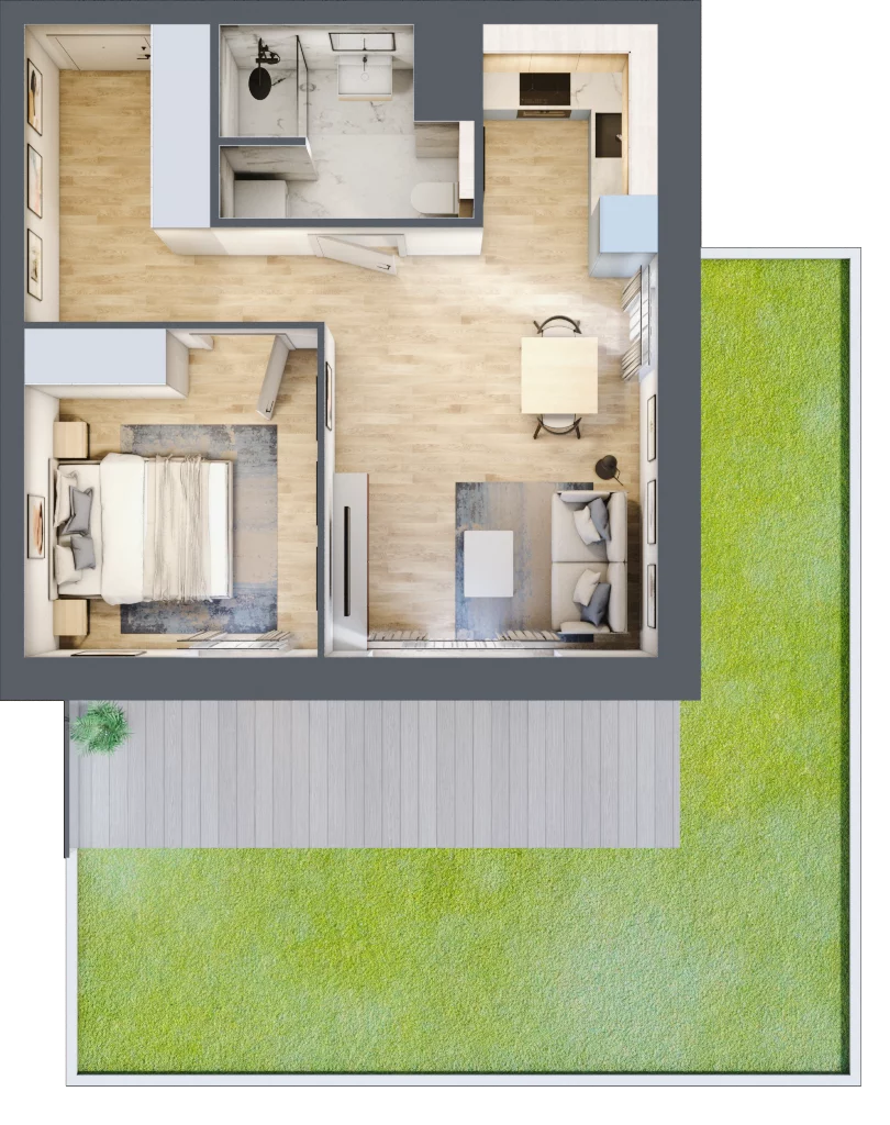 2 pokoje, mieszkanie 43,35 m², piętro 1, oferta nr A/2, Osiedle przy Wielickiej, Kraków, Bieżanów-Prokocim, ul. Marii Orwid 1