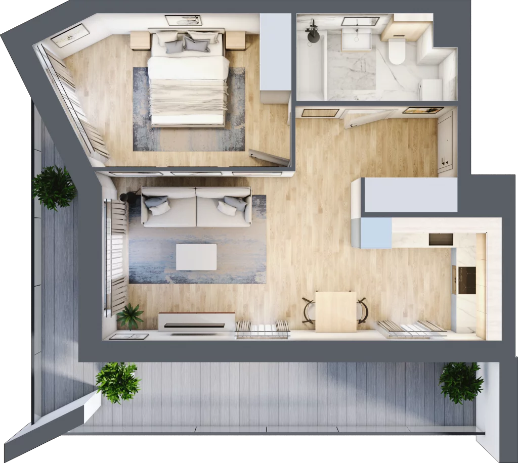 2 pokoje, mieszkanie 46,09 m², piętro 4, oferta nr A/43, Osiedle przy Wielickiej, Kraków, Bieżanów-Prokocim, ul. Marii Orwid 1