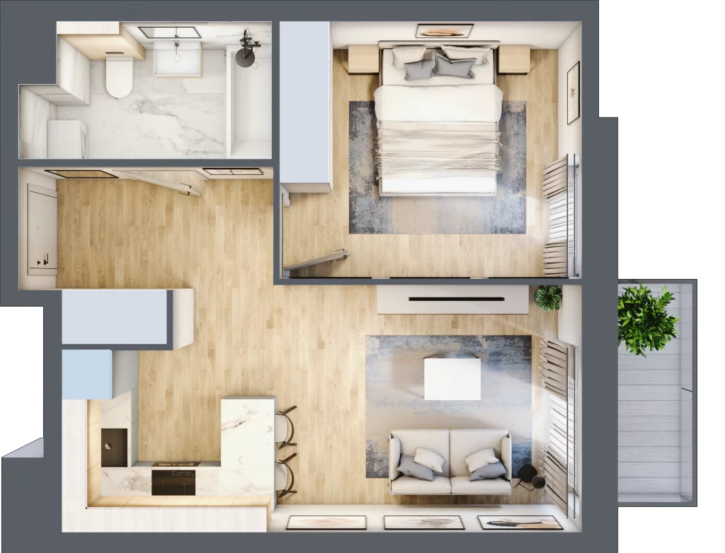 2 pokoje, mieszkanie 39,82 m², piętro 1, oferta nr A/4, Osiedle przy Wielickiej, Kraków, Bieżanów-Prokocim, ul. Marii Orwid 1