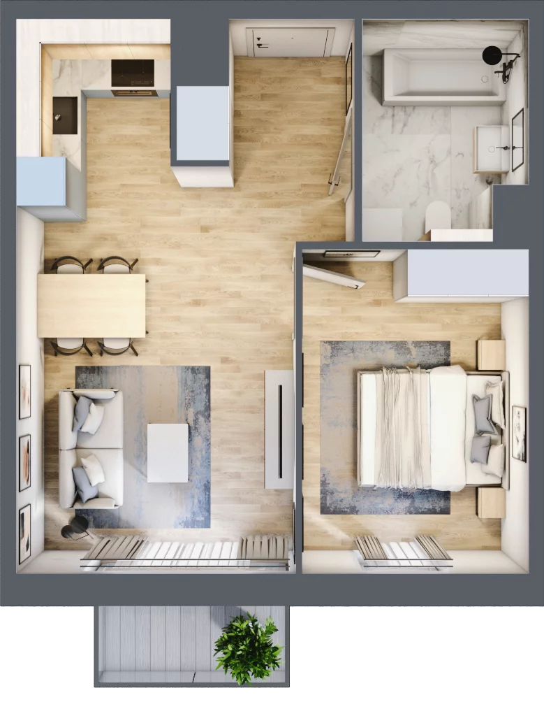 2 pokoje, mieszkanie 41,17 m², piętro 3, oferta nr A/107, Osiedle przy Wielickiej, Kraków, Bieżanów-Prokocim, ul. Marii Orwid 1