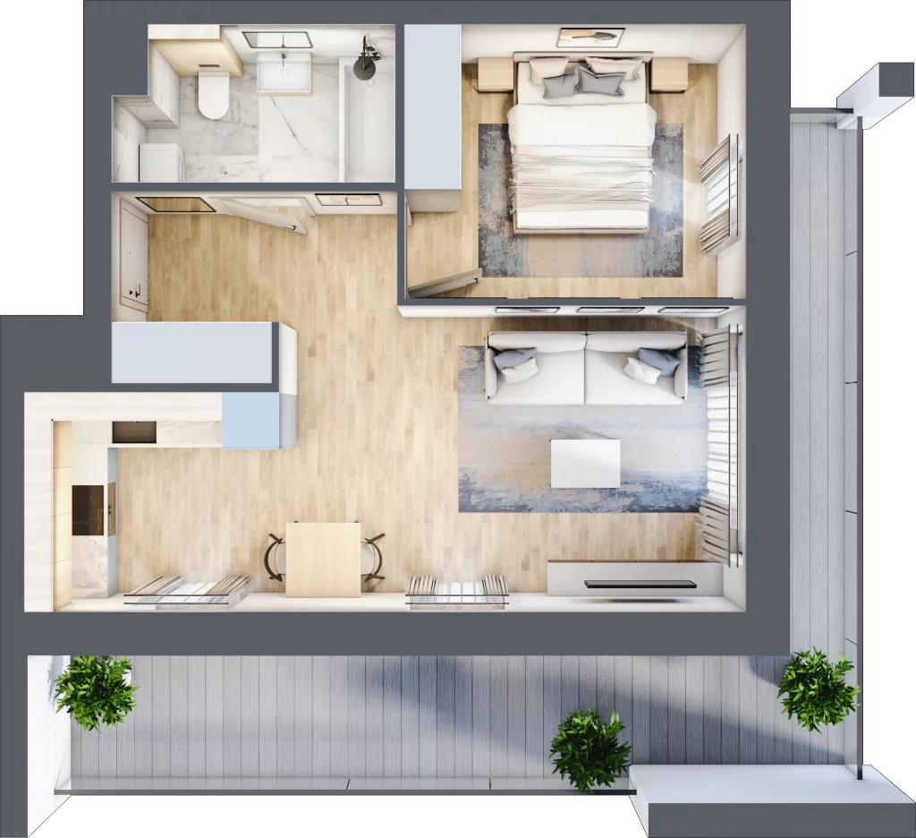 2 pokoje, mieszkanie 42,69 m², piętro 1, oferta nr A/6, Osiedle przy Wielickiej, Kraków, Bieżanów-Prokocim, ul. Marii Orwid 1