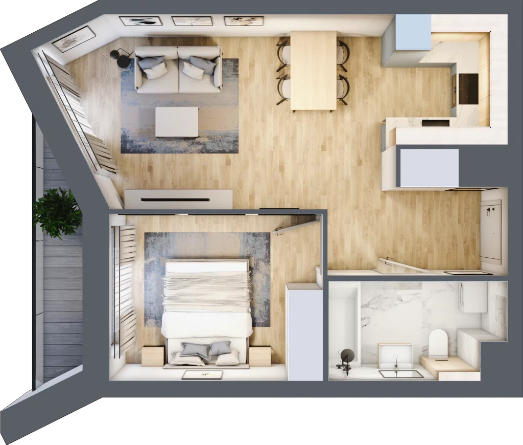 2 pokoje, mieszkanie 43,31 m², piętro 4, oferta nr A/45, Osiedle przy Wielickiej, Kraków, Bieżanów-Prokocim, ul. Marii Orwid 1