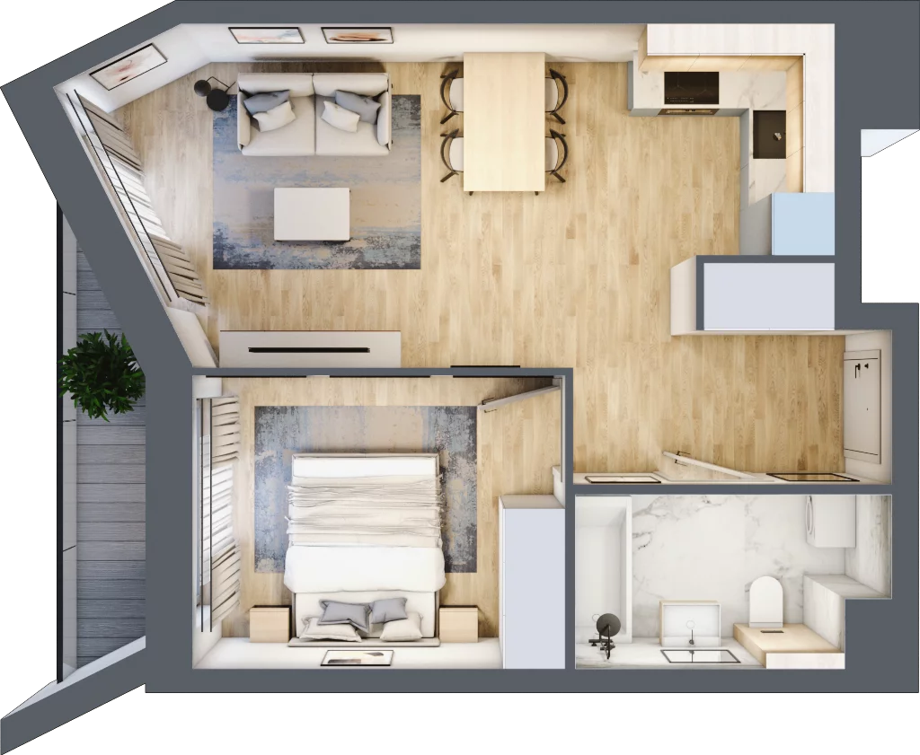 2 pokoje, mieszkanie 42,22 m², piętro 4, oferta nr A/47, Osiedle przy Wielickiej, Kraków, Bieżanów-Prokocim, ul. Marii Orwid 1