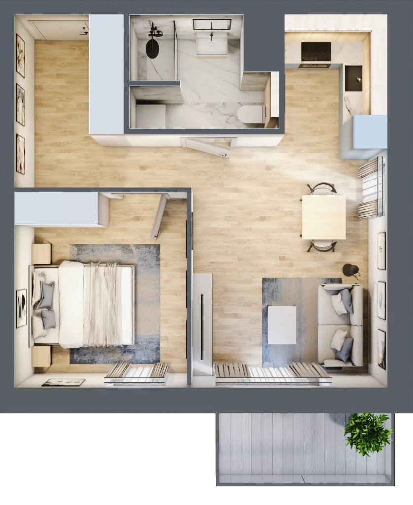 2 pokoje, mieszkanie 44,08 m², piętro 3, oferta nr A/26, Osiedle przy Wielickiej, Kraków, Bieżanów-Prokocim, ul. Marii Orwid 1
